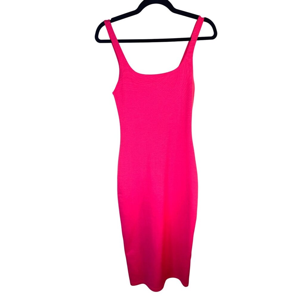 Zara Small Bright Pink Bodycon Dress Sleeveless Scoop Neck Midi Polyester Blend